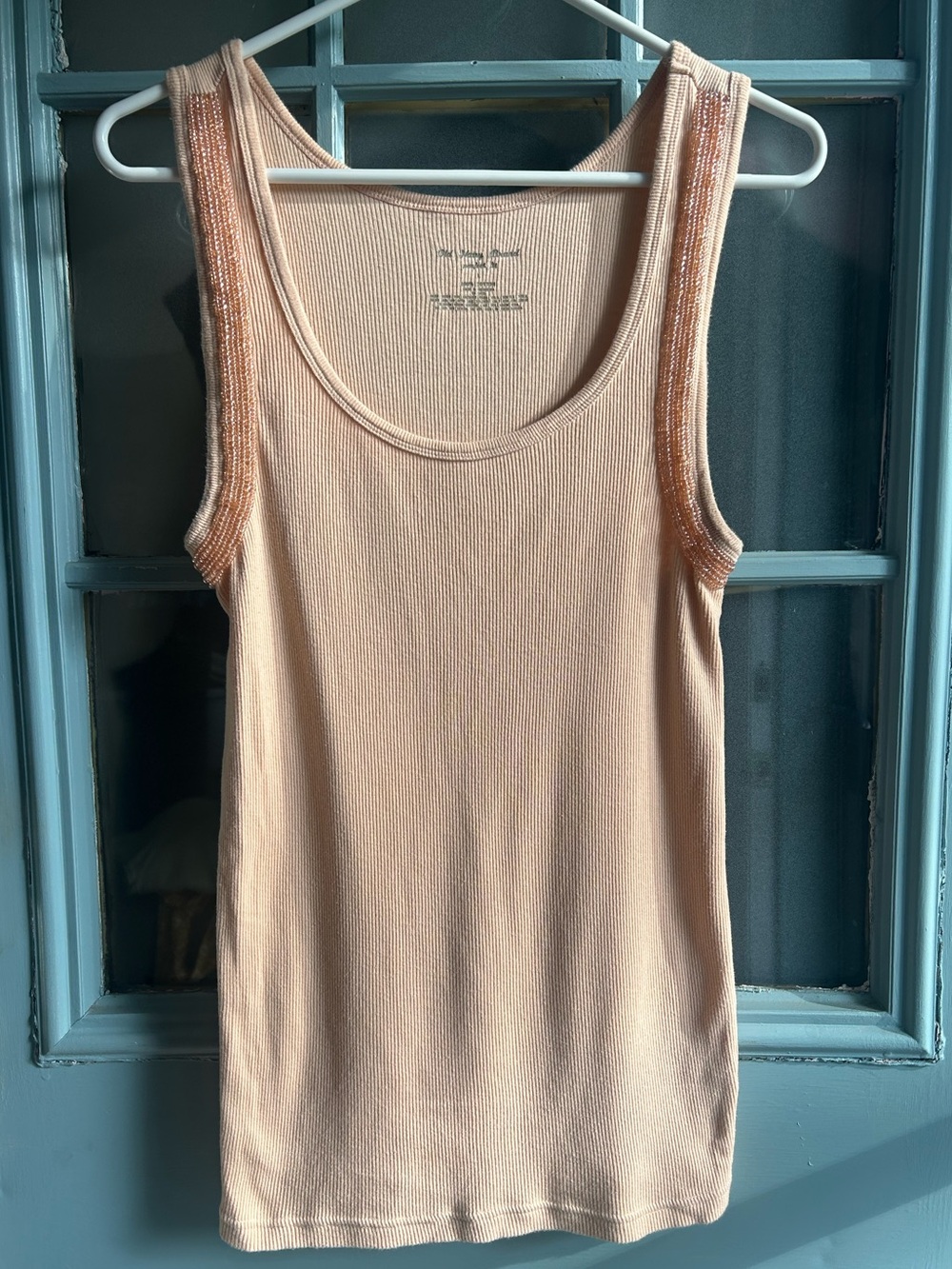 Vintage Y2K 90’s Beaded Ribbed Tank Top Wife Beater Peach Orange Old Navy Large